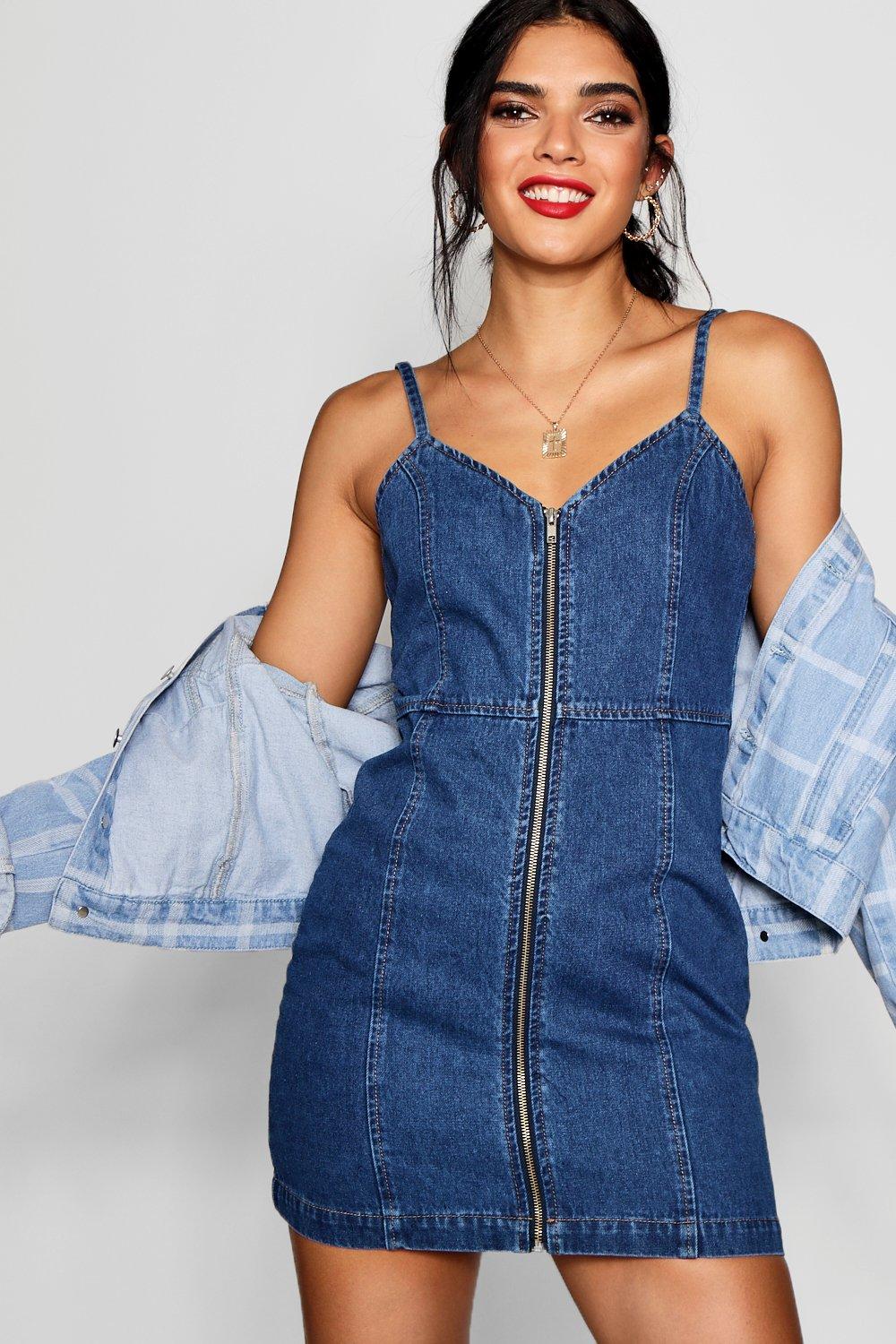 Denim dress with front zip sale